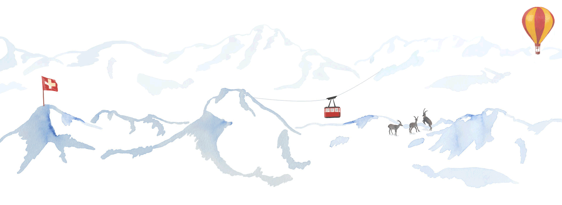 Bettwäsche Alpina mit Winterlandschaft Illustration einer Winterlandschaft mit Bergen, Wanderern, Skifahrern und verschiedenen Outdoor-Aktivitäten.