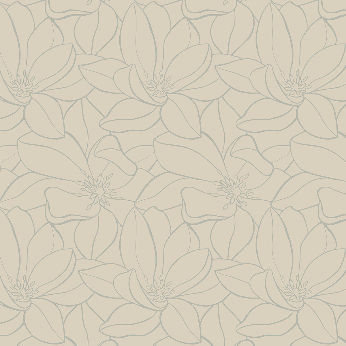 Florales Muster der Magnolia Bettwäsche in Beige Detailansicht des floralen Musters der Magnolia Bettwäsche in zarten Beigetönen.